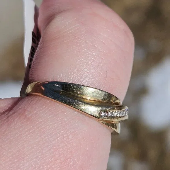 10K Yellow Gold Imitation Bypass Diamond Channel Set Men's Band Ring Size 9.75